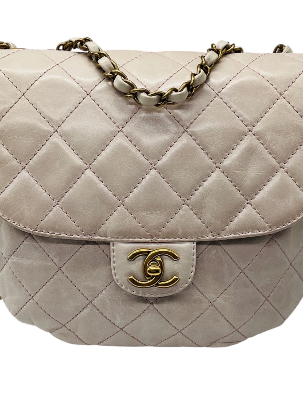 CHANEL LIGHT LILAC QUILTED AGED LEATHER BUBBLE FLAP HANDBAG